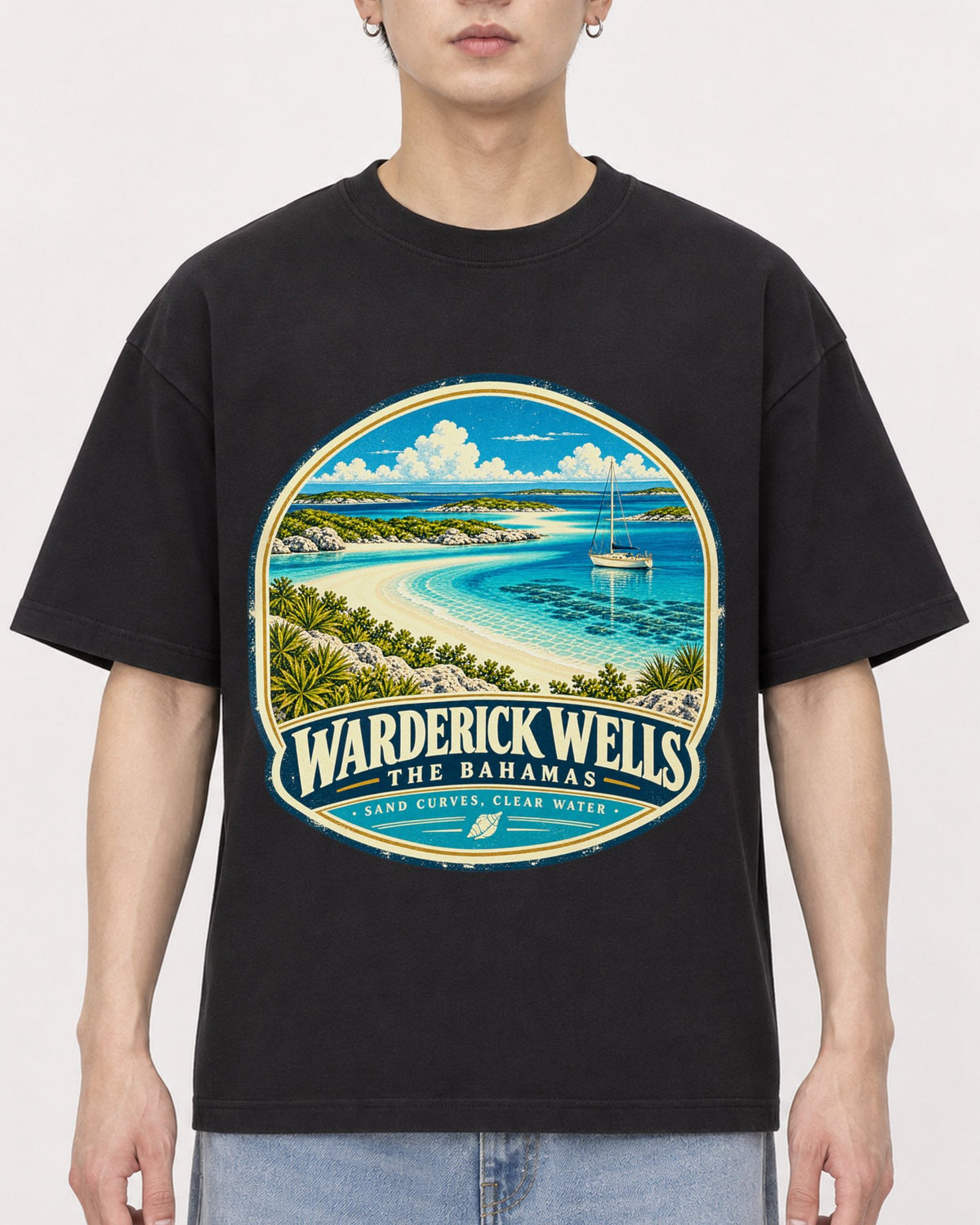 Mockup Boxy Heavyweight Tee Black male close-up 01