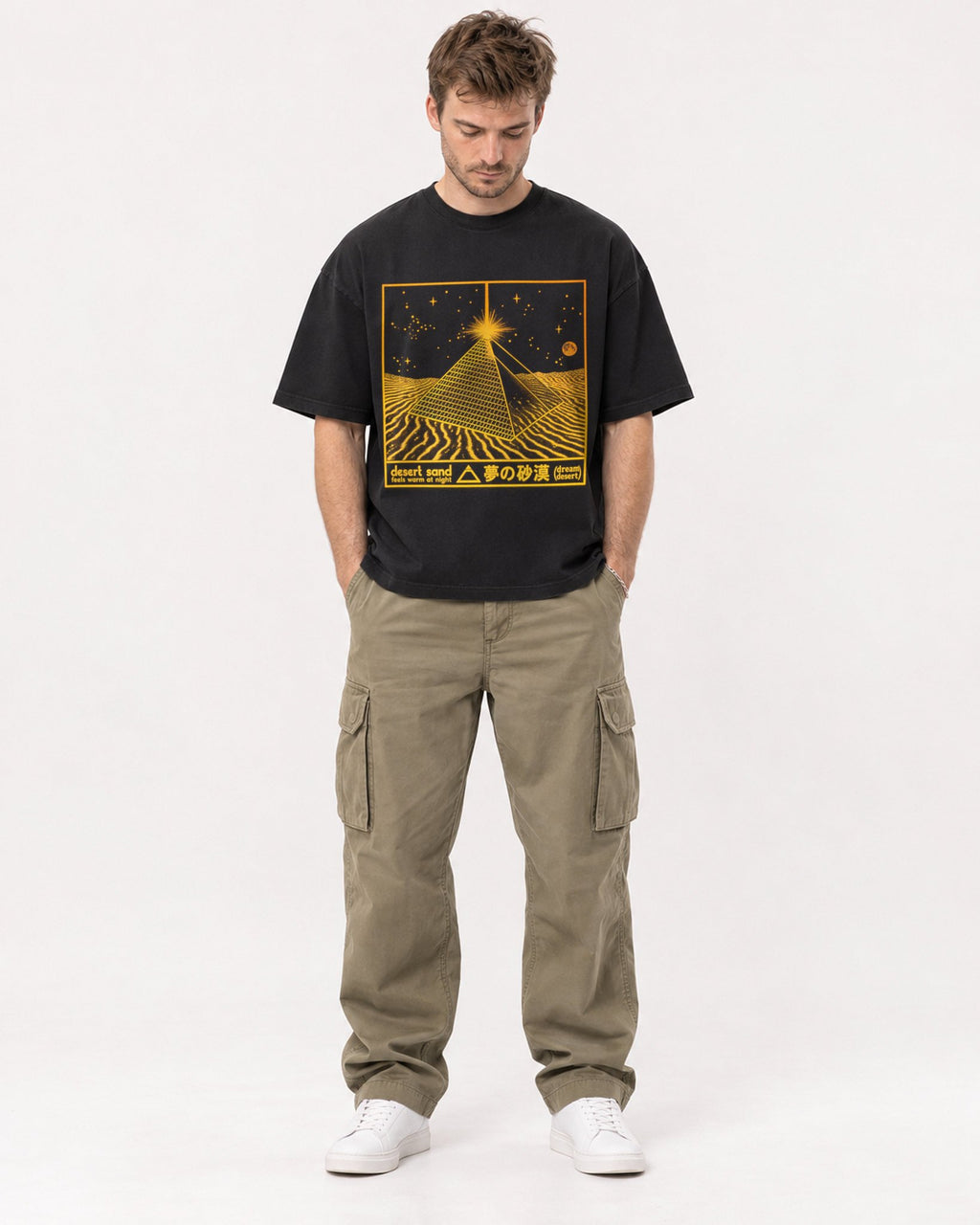 Mockup Boxy Heavyweight Tee Black male full-body 08