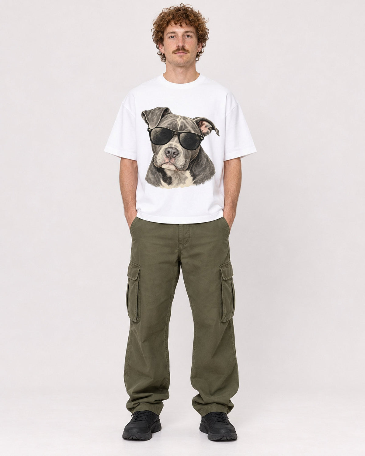 Mockup Boxy Heavyweight Tee White male full-body 09