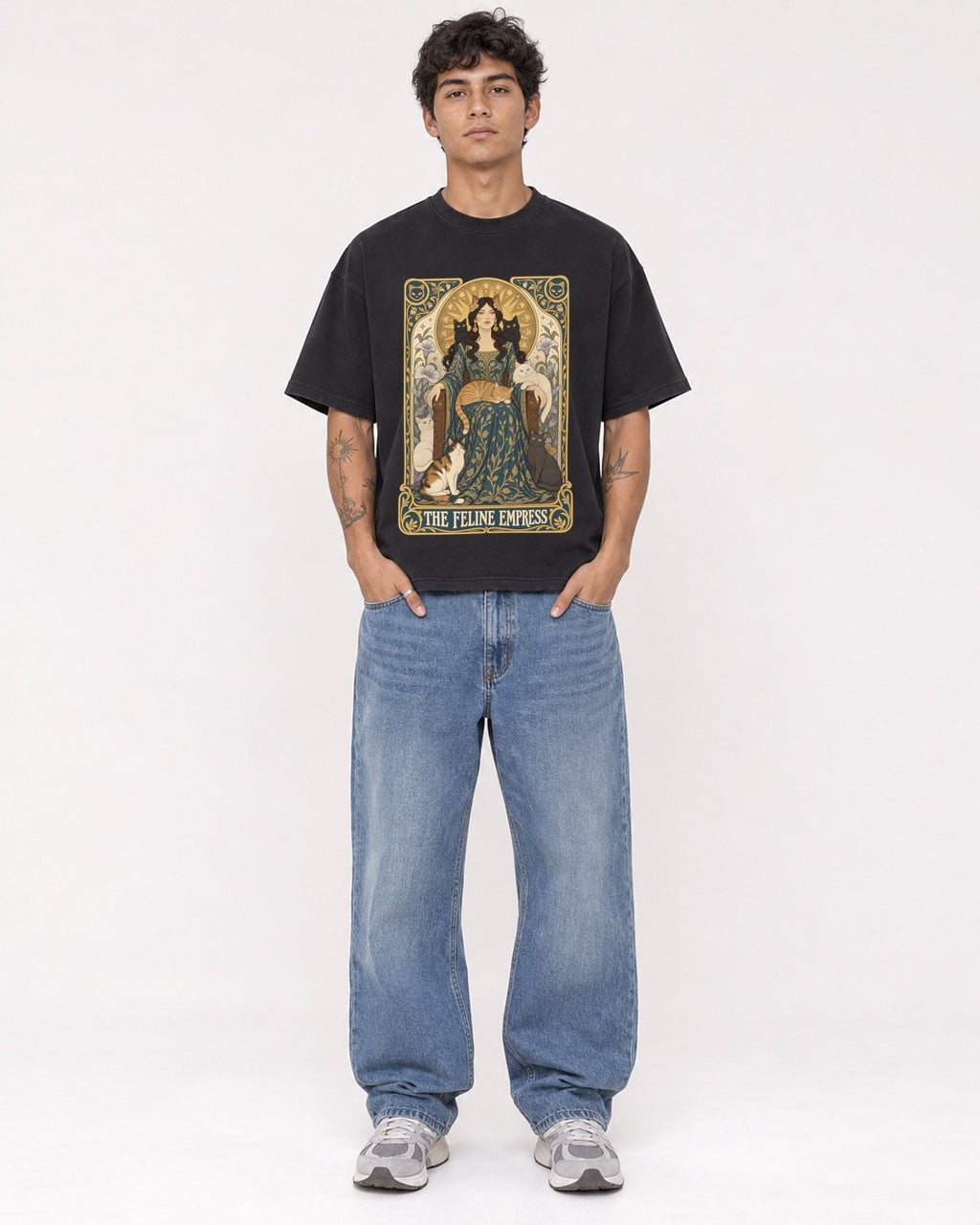 Mockup Boxy Heavyweight Tee Black male full-body 06