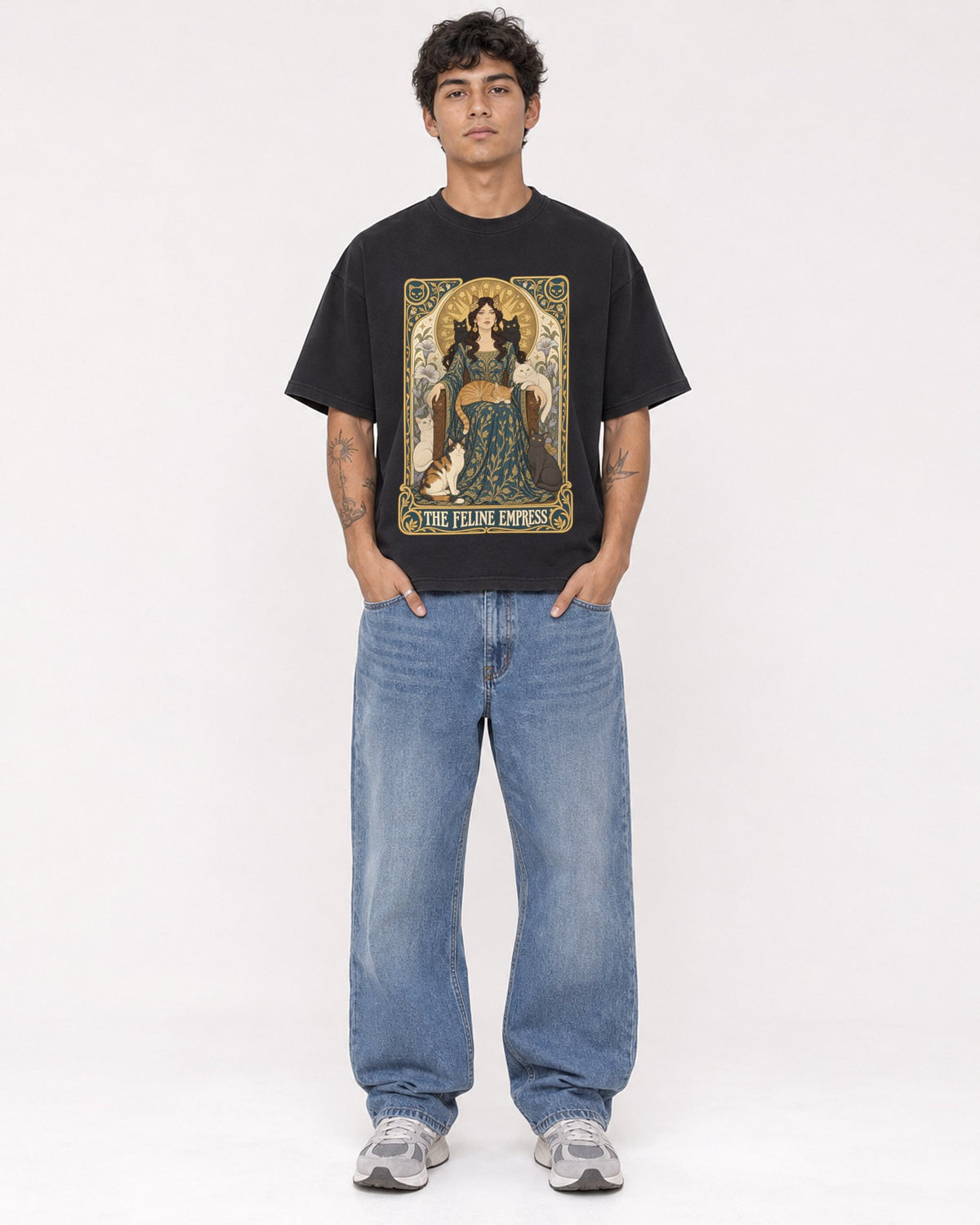 Mockup Boxy Heavyweight Tee Black male full-body 06