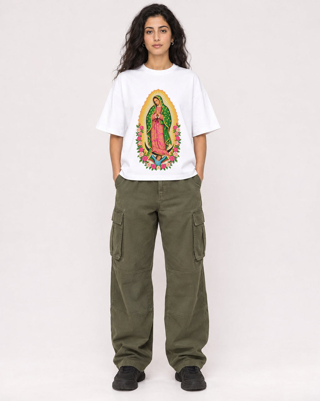 Mockup Boxy Heavyweight Tee White female full-body 07