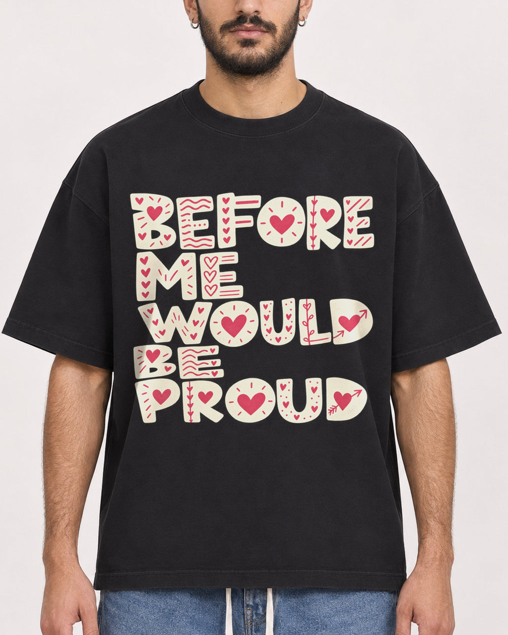 Mockup Boxy Heavyweight Tee Black male close-up 07