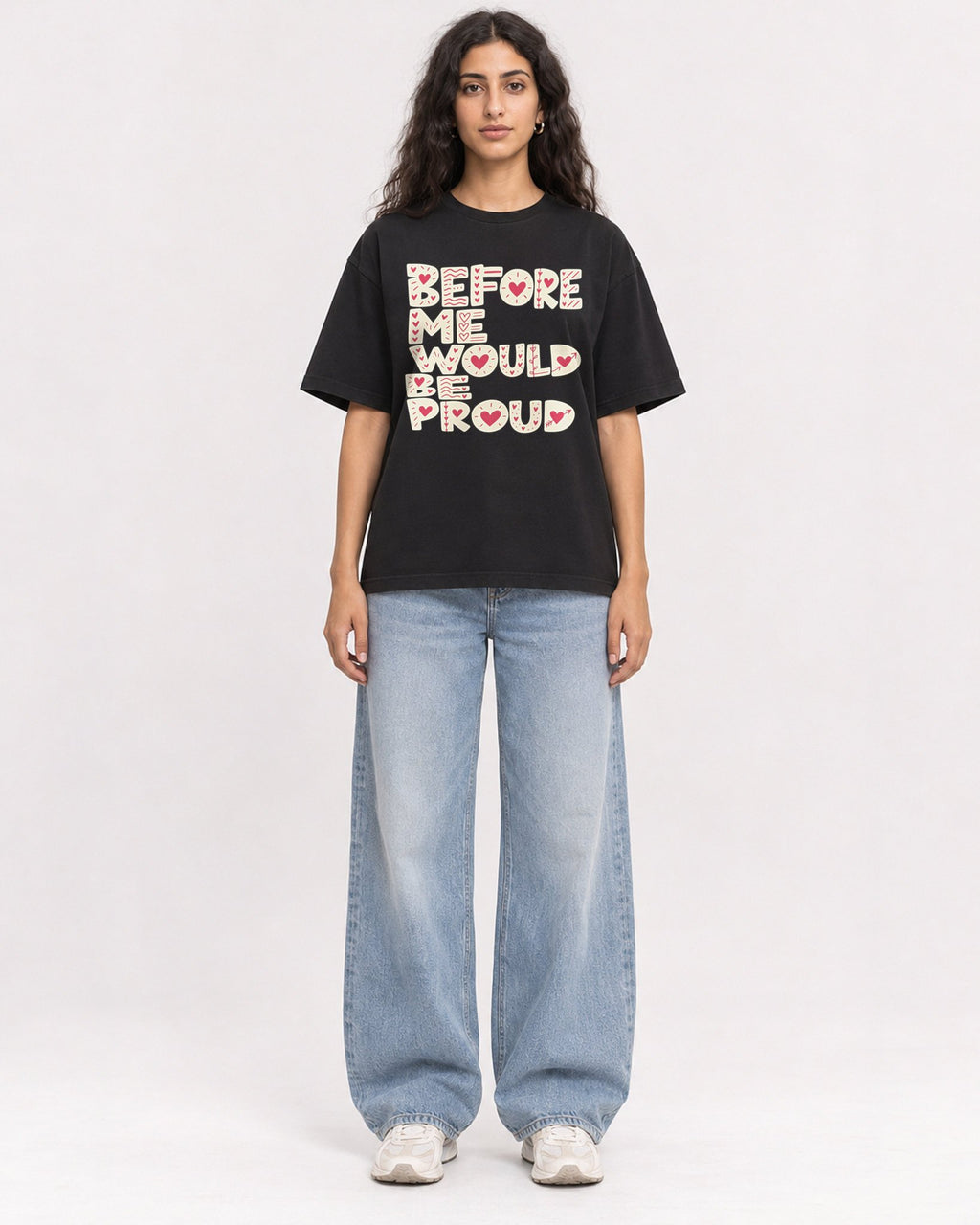 Mockup Boxy Heavyweight Tee Black female full-body 07