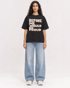 Mockup Boxy Heavyweight Tee Black female full-body 07