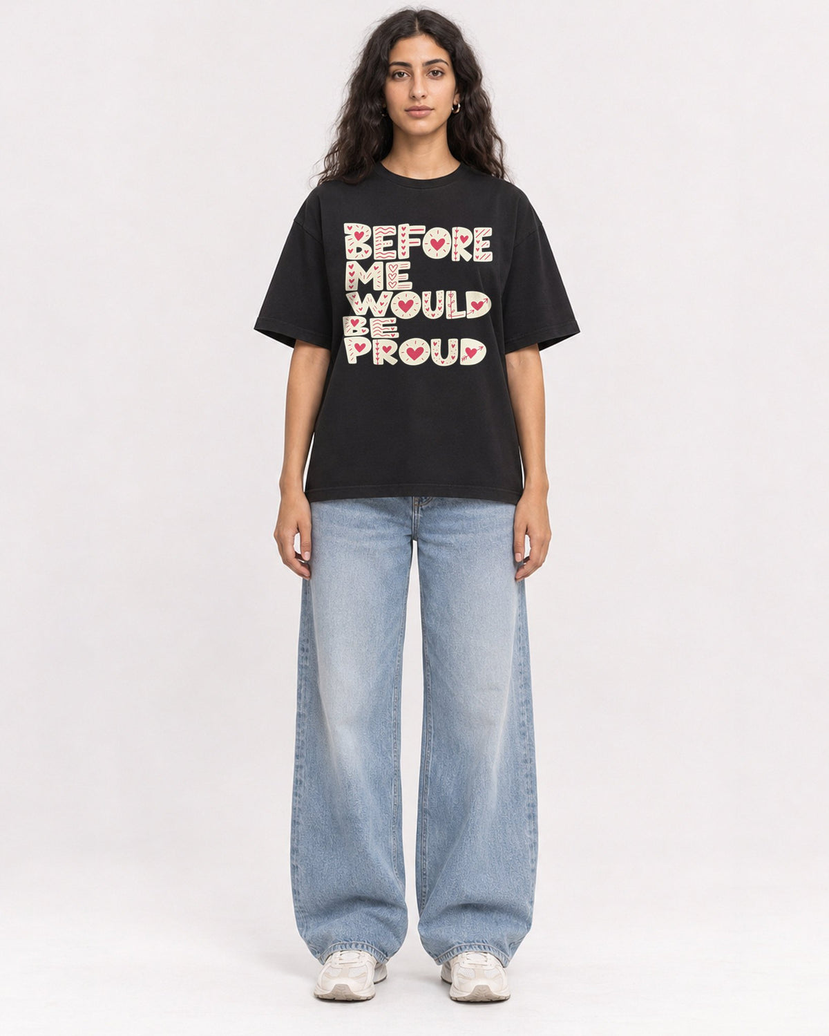 Mockup Boxy Heavyweight Tee Black female full-body 07