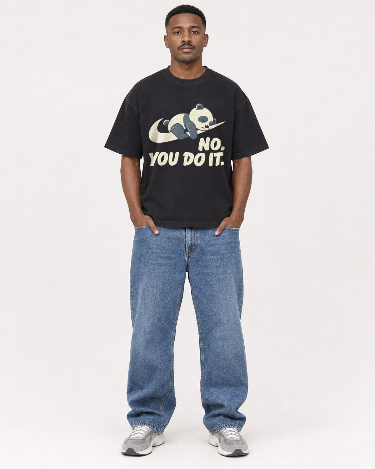 Mockup Boxy Heavyweight Tee Black male full-body 14
