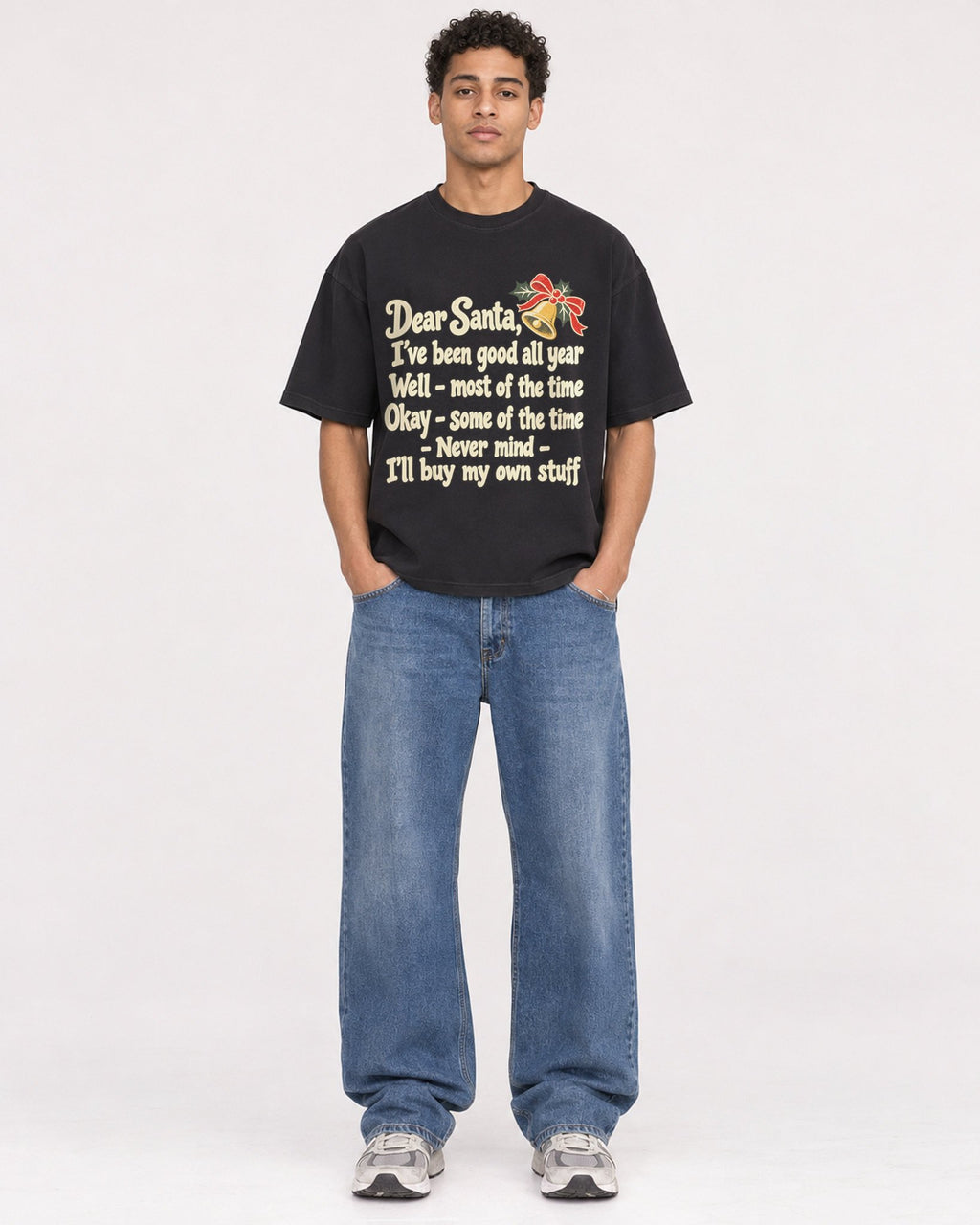 Mockup Boxy Heavyweight Tee Black male full-body 10