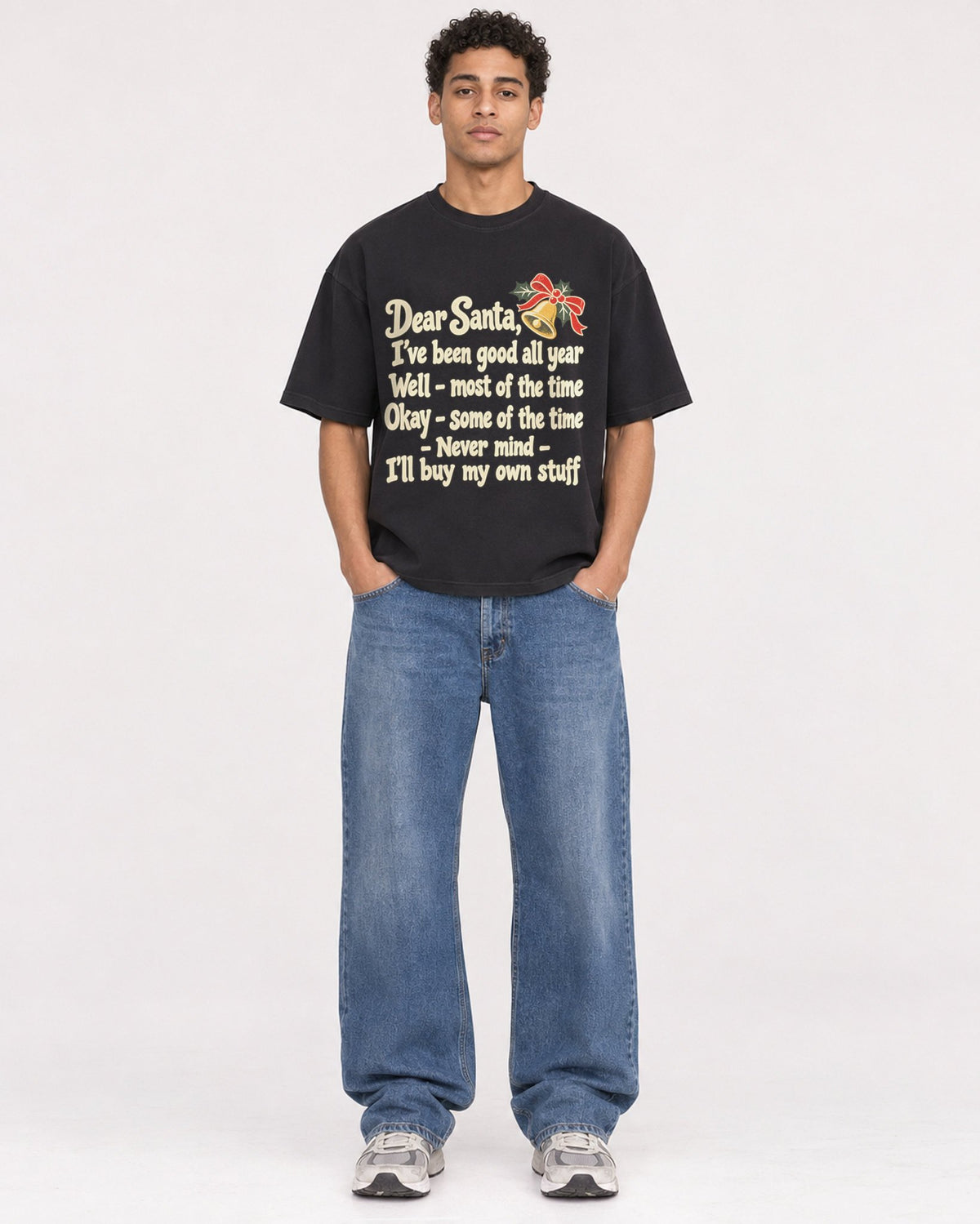 Mockup Boxy Heavyweight Tee Black male full-body 10