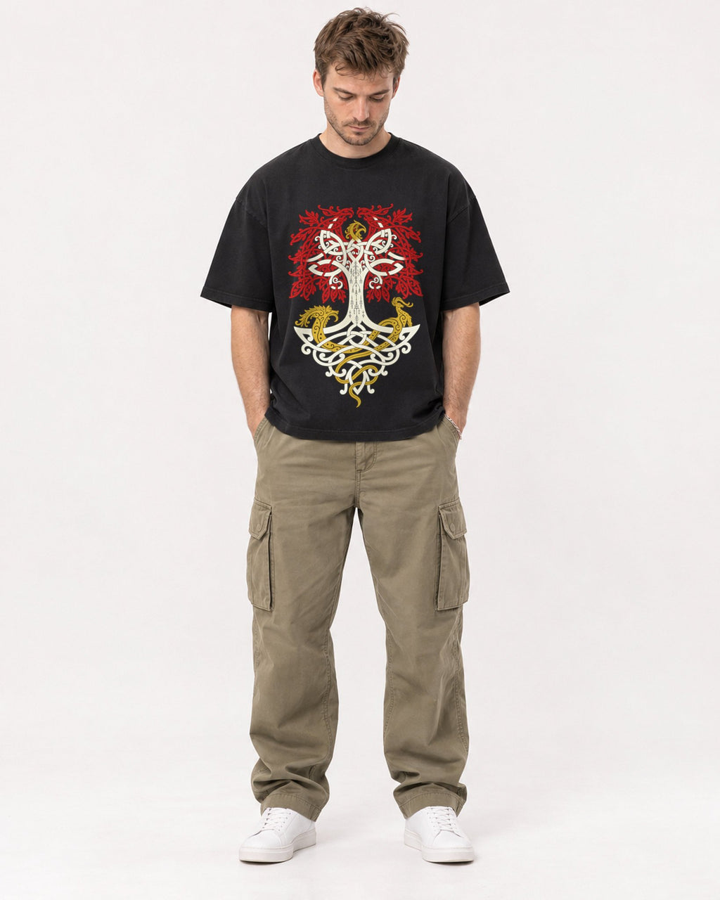 Mockup Boxy Heavyweight Tee Black male full-body 08
