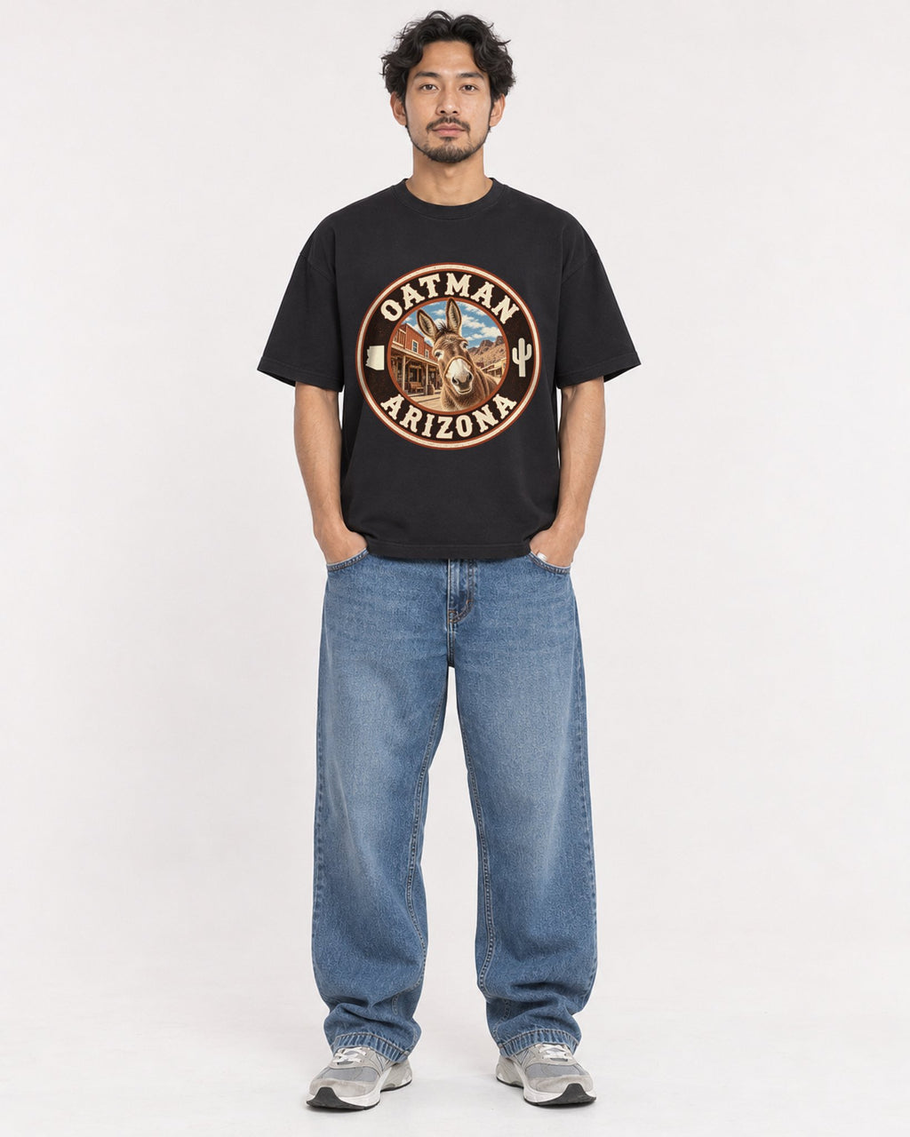 Mockup Boxy Heavyweight Tee Black male full-body 02