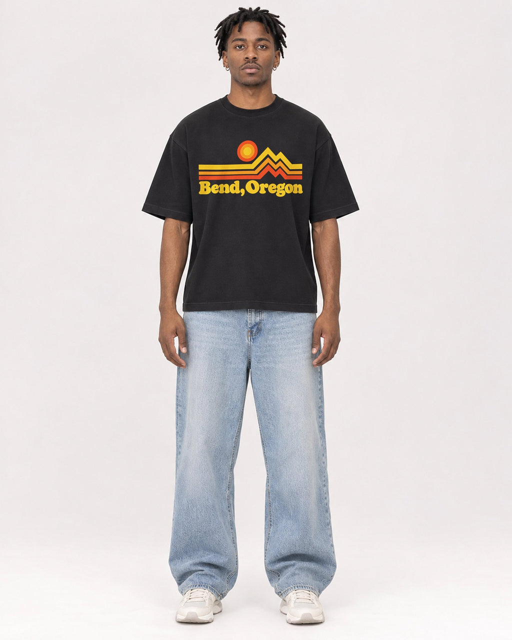 Mockup Boxy Heavyweight Tee Black male full-body 05
