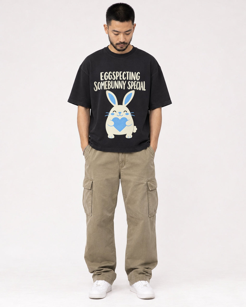 Mockup Boxy Heavyweight Tee Black male full-body 32