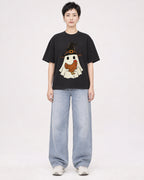 Mockup Boxy Heavyweight Tee Black female full-body 23