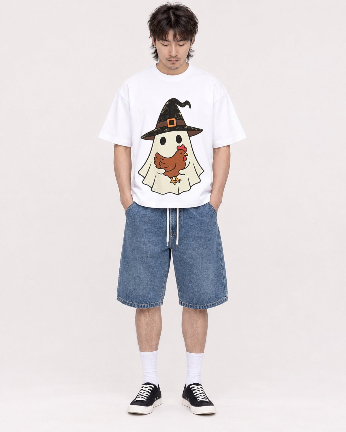 Mockup Boxy Heavyweight Tee White male full-body 23