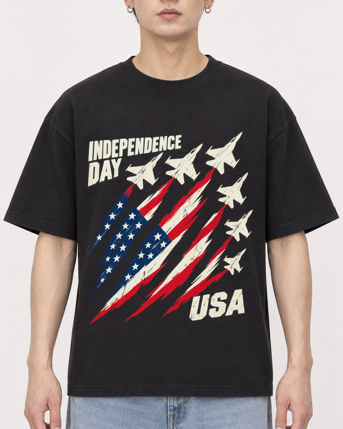 Mockup Boxy Heavyweight Tee Black male close-up 01
