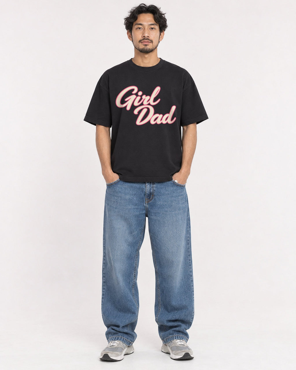 Mockup Boxy Heavyweight Tee Black male full-body 02