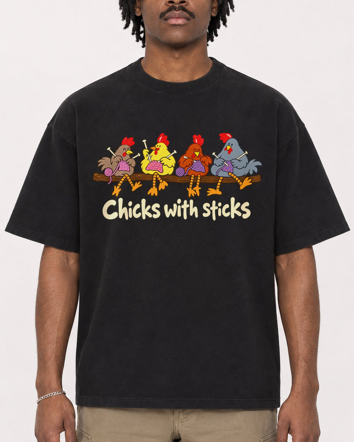 Mockup Boxy Heavyweight Tee Black male close-up 04