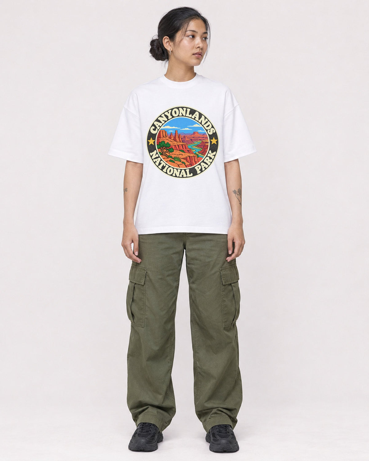 Mockup Boxy Heavyweight Tee White female full-body 12