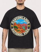Mockup Boxy Heavyweight Tee Black male close-up 12
