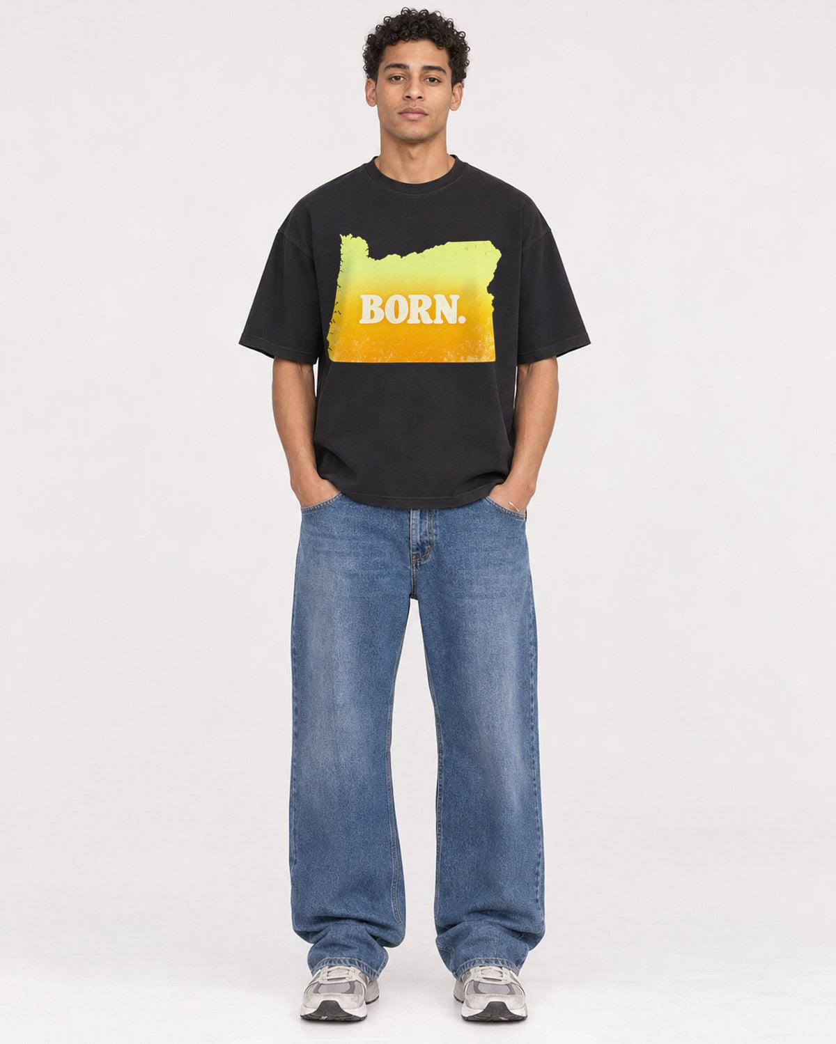 Mockup Boxy Heavyweight Tee Black male full-body 10