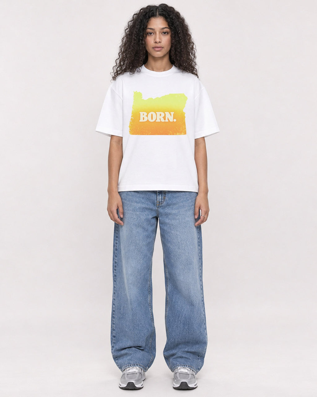 Mockup Boxy Heavyweight Tee White female full-body 10