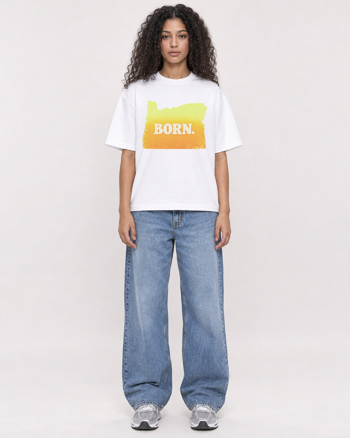 Mockup Boxy Heavyweight Tee White female full-body 10