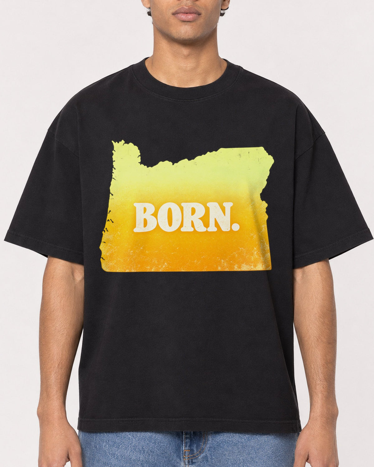 Mockup Boxy Heavyweight Tee Black male close-up 10