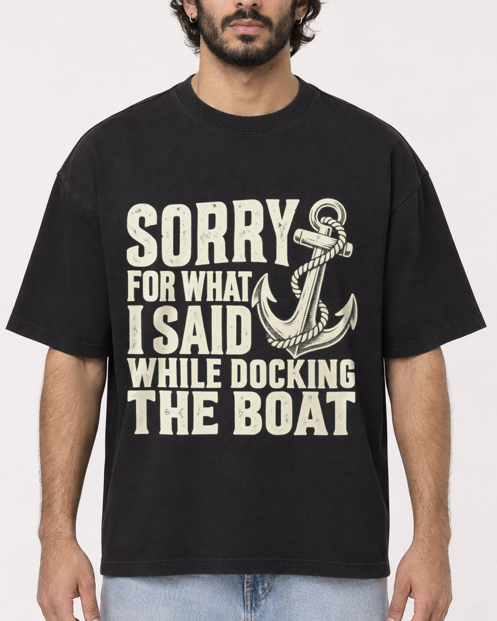 Mockup Boxy Heavyweight Tee Black male close-up 17