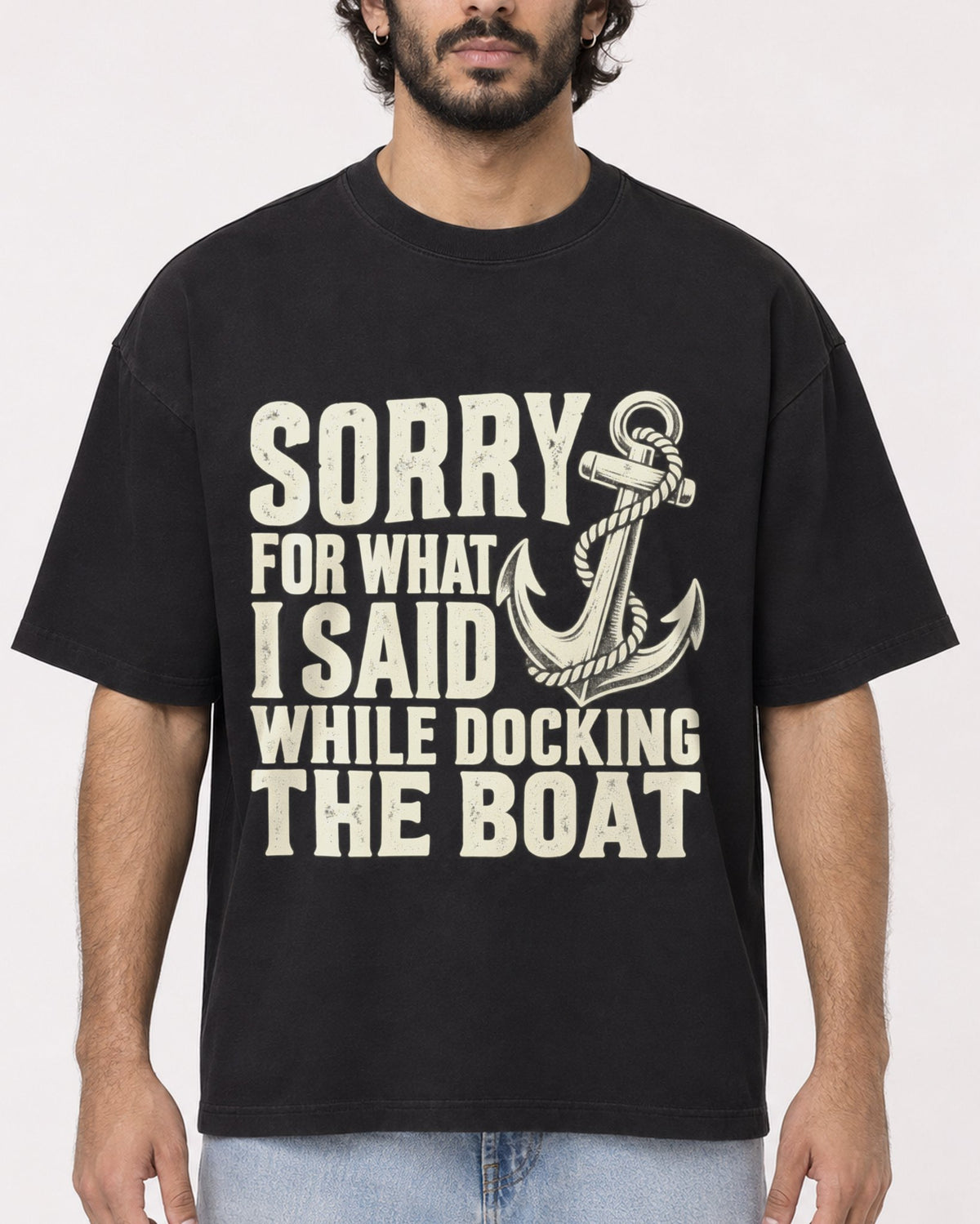 Mockup Boxy Heavyweight Tee Black male close-up 17