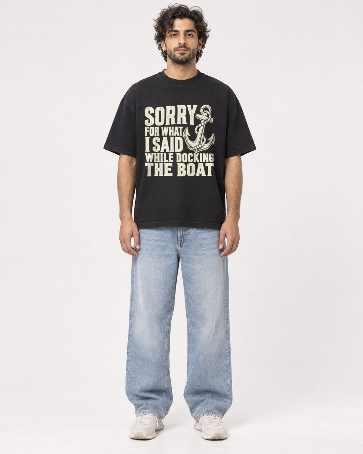 Mockup Boxy Heavyweight Tee Black male full-body 17