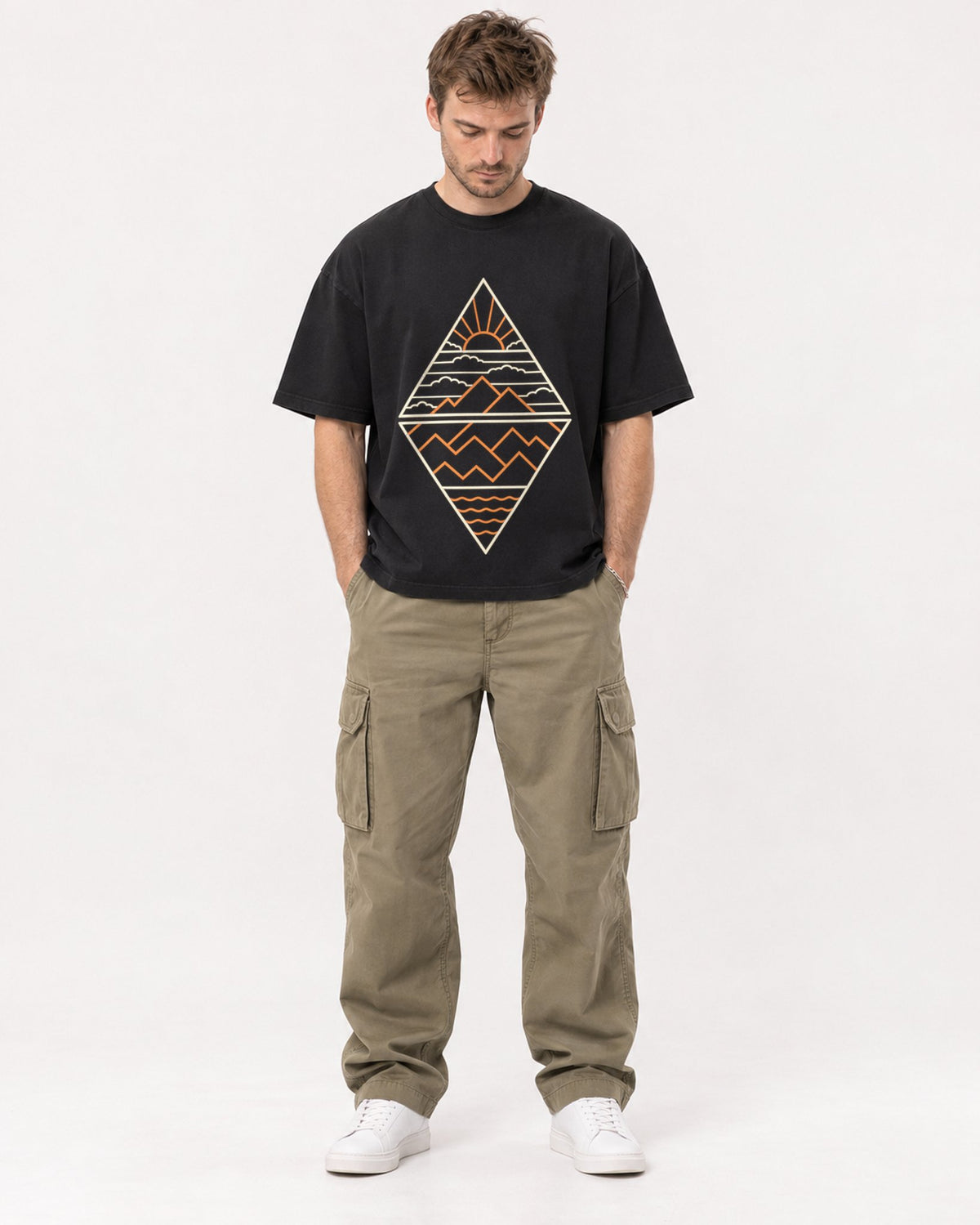 Mockup Boxy Heavyweight Tee Black male full-body 08