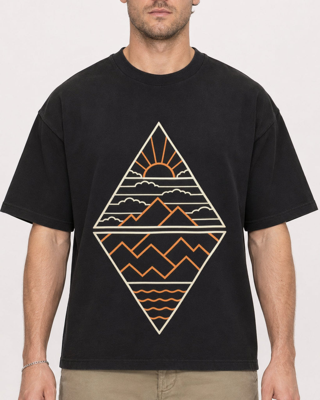 Mockup Boxy Heavyweight Tee Black male close-up 08