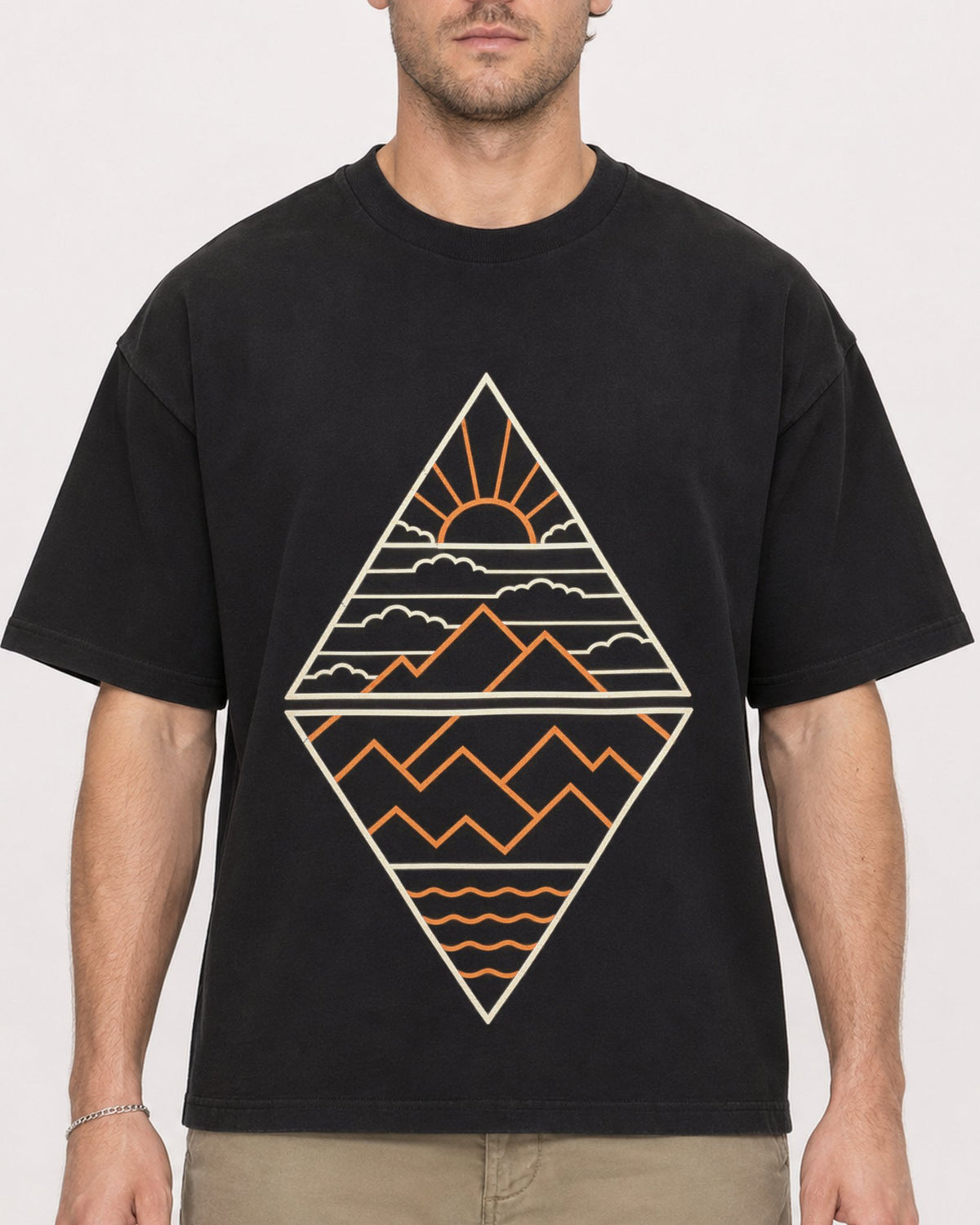 Mockup Boxy Heavyweight Tee Black male close-up 08