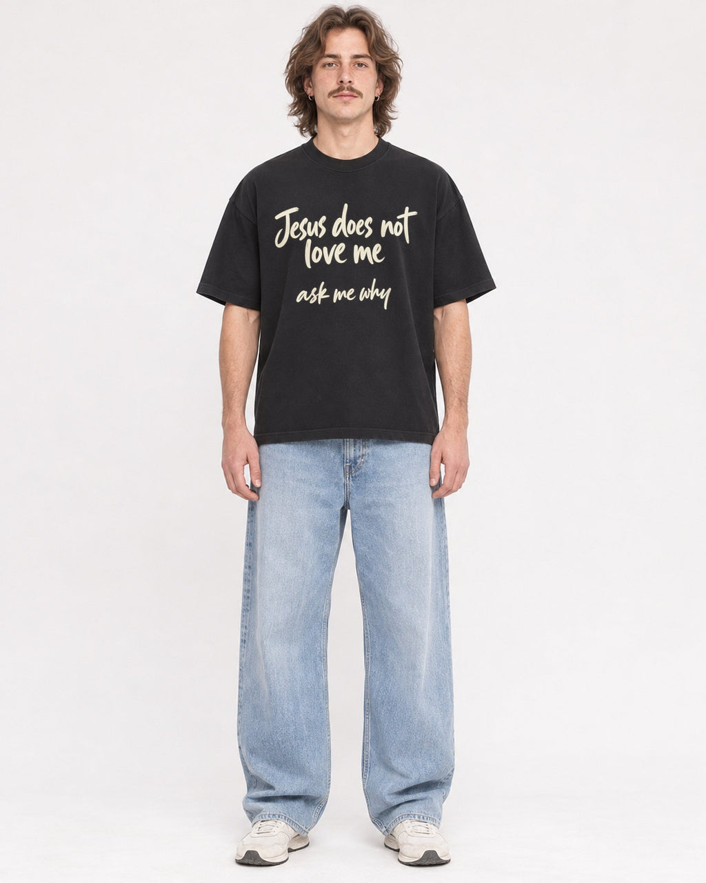 Mockup Boxy Heavyweight Tee Black male full-body 49