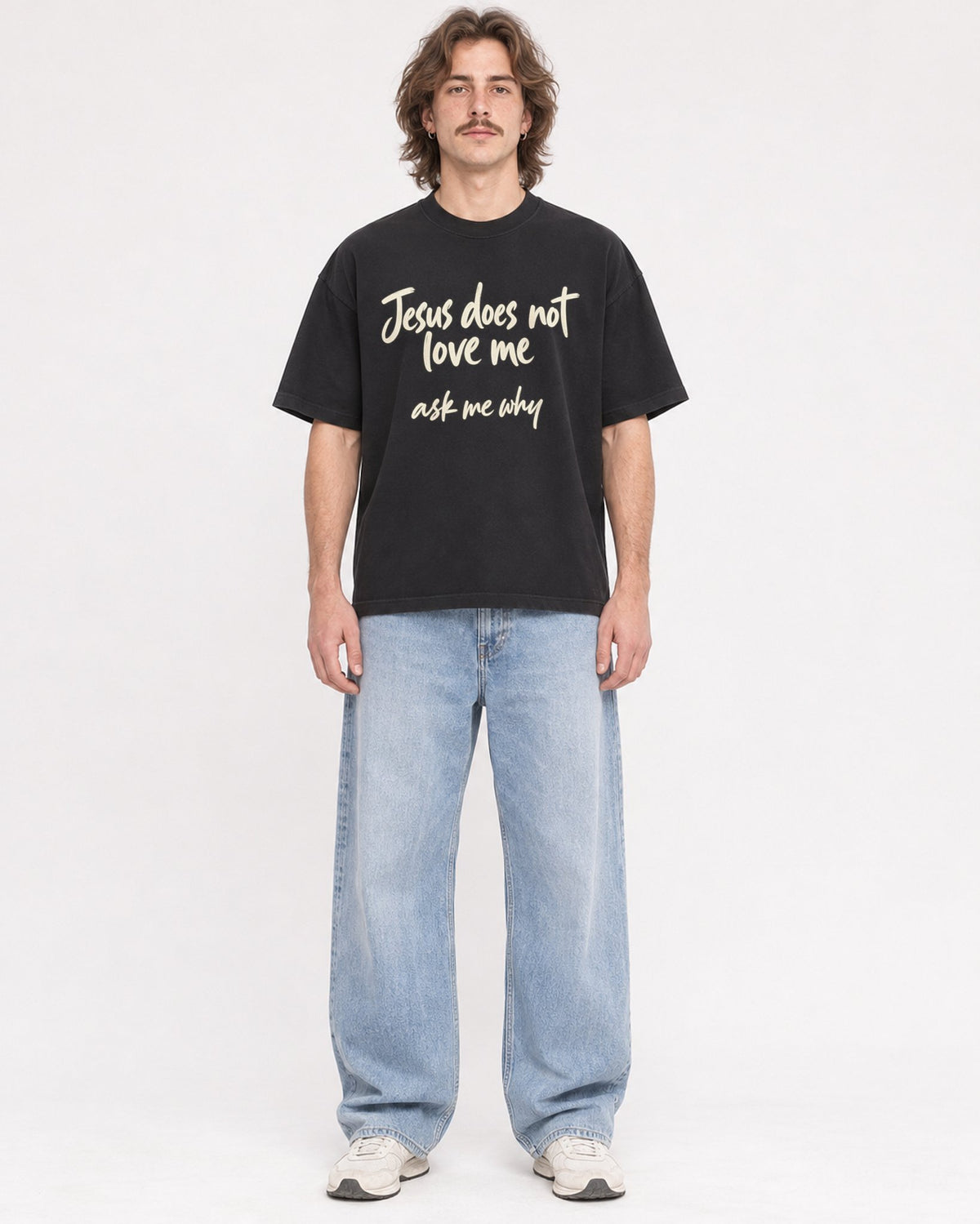Mockup Boxy Heavyweight Tee Black male full-body 49