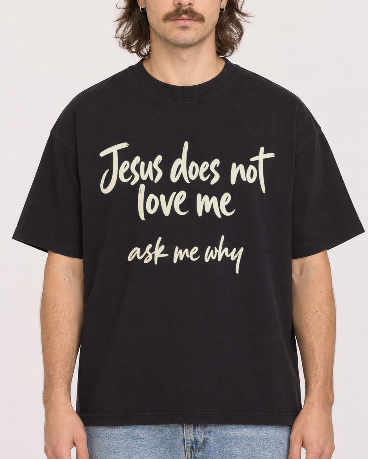 Mockup Boxy Heavyweight Tee Black male close-up 49