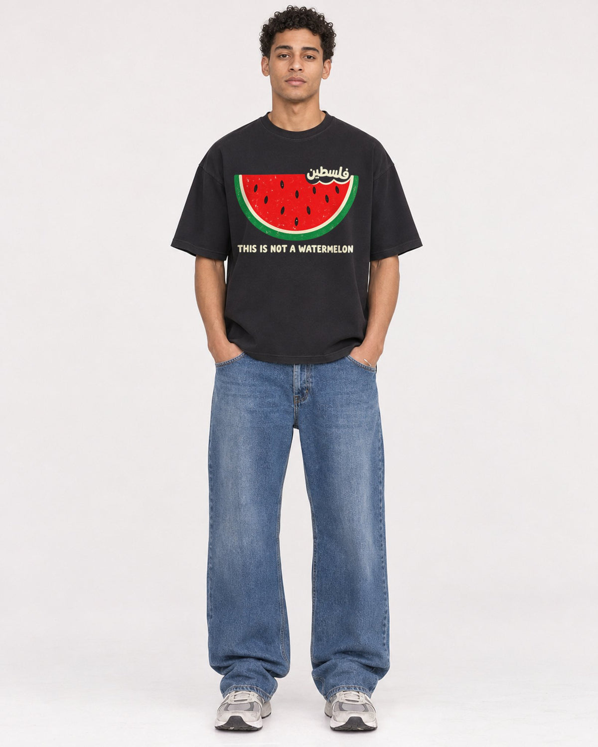Mockup Boxy Heavyweight Tee Black male full-body 10