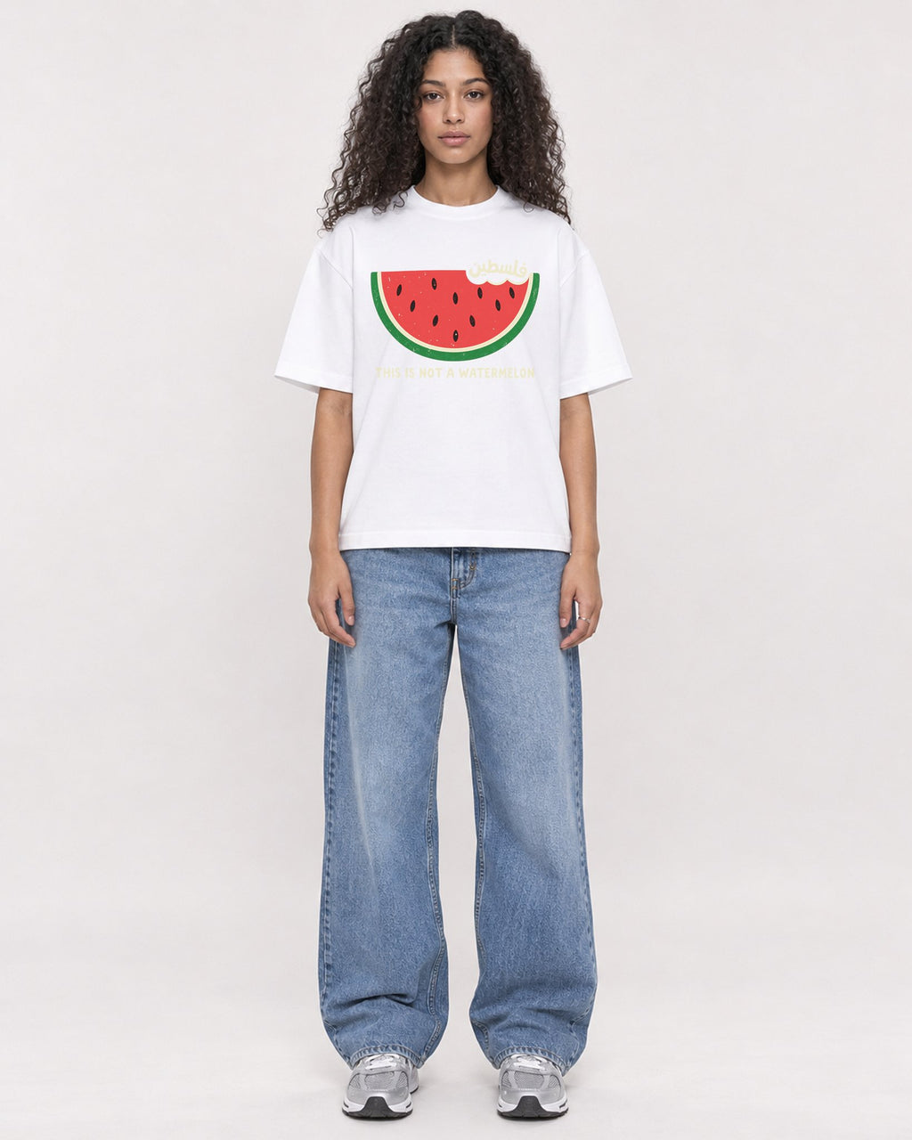 Mockup Boxy Heavyweight Tee White female full-body 10