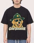 Mockup Boxy Heavyweight Tee Black male close-up 03