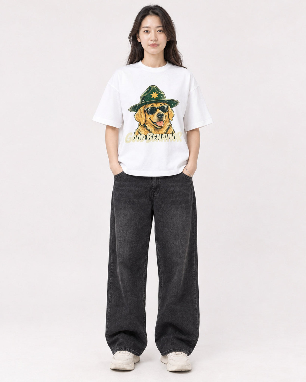 Mockup Boxy Heavyweight Tee White female full-body 03
