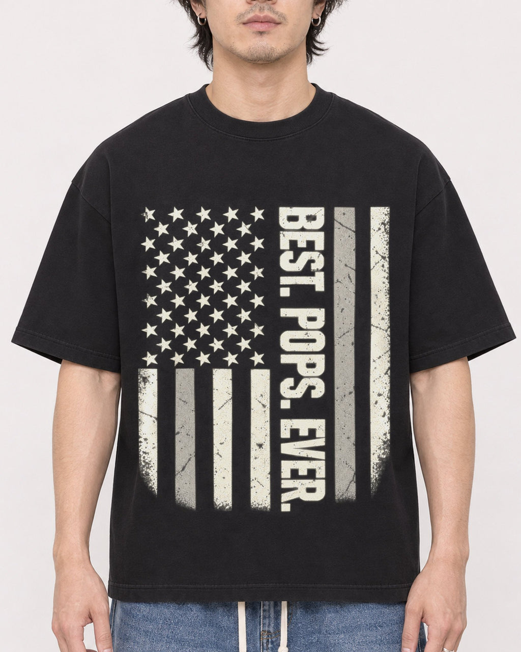 Mockup Boxy Heavyweight Tee Black male close-up 03