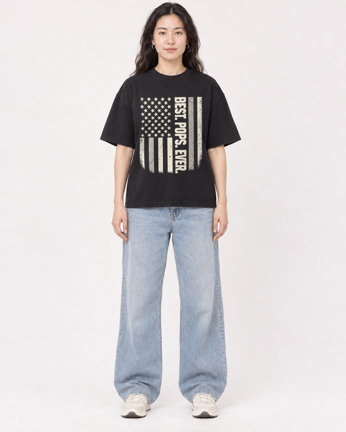 Mockup Boxy Heavyweight Tee Black female full-body 03