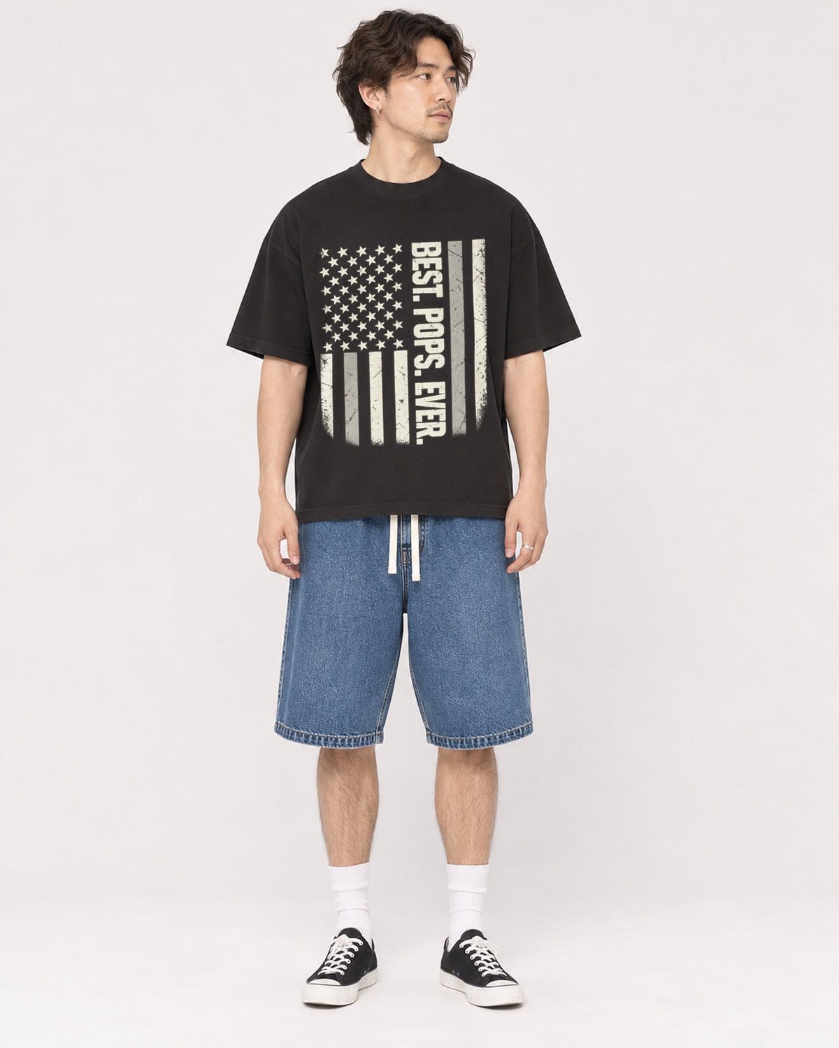 Mockup Boxy Heavyweight Tee Black male full-body 03