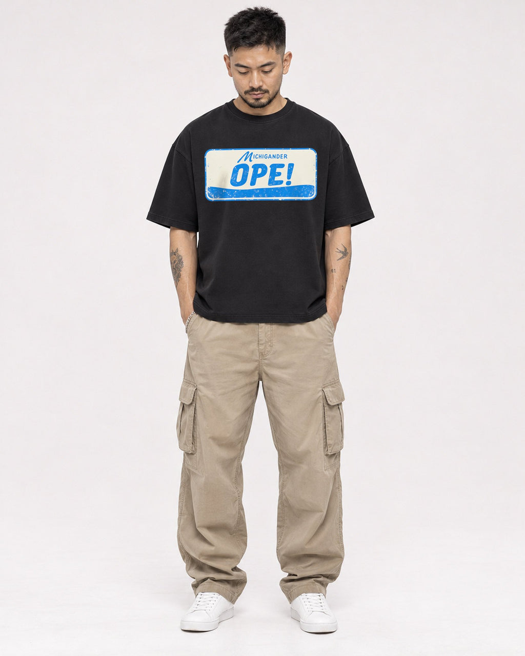 Mockup Boxy Heavyweight Tee Black male full-body 12