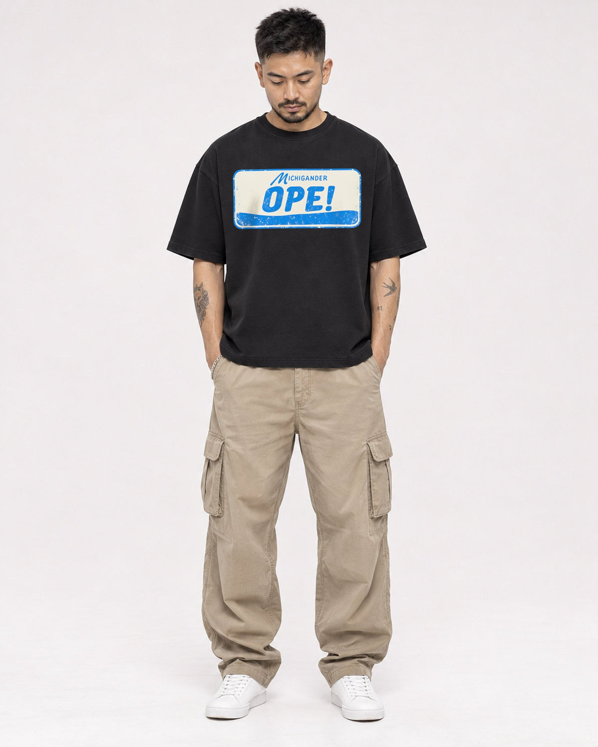 Mockup Boxy Heavyweight Tee Black male full-body 12