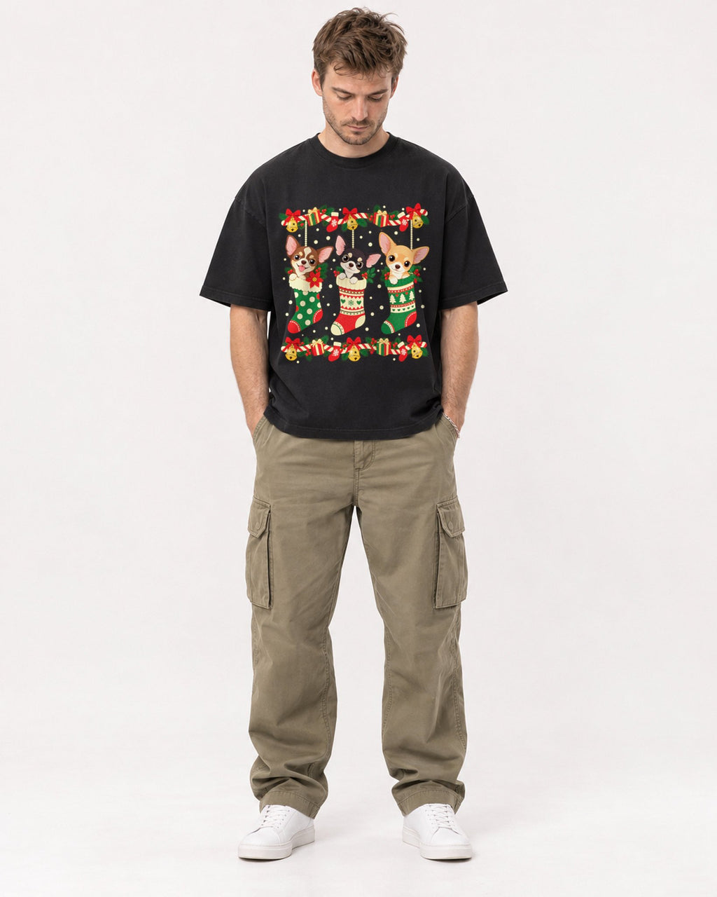Mockup Boxy Heavyweight Tee Black male full-body 08