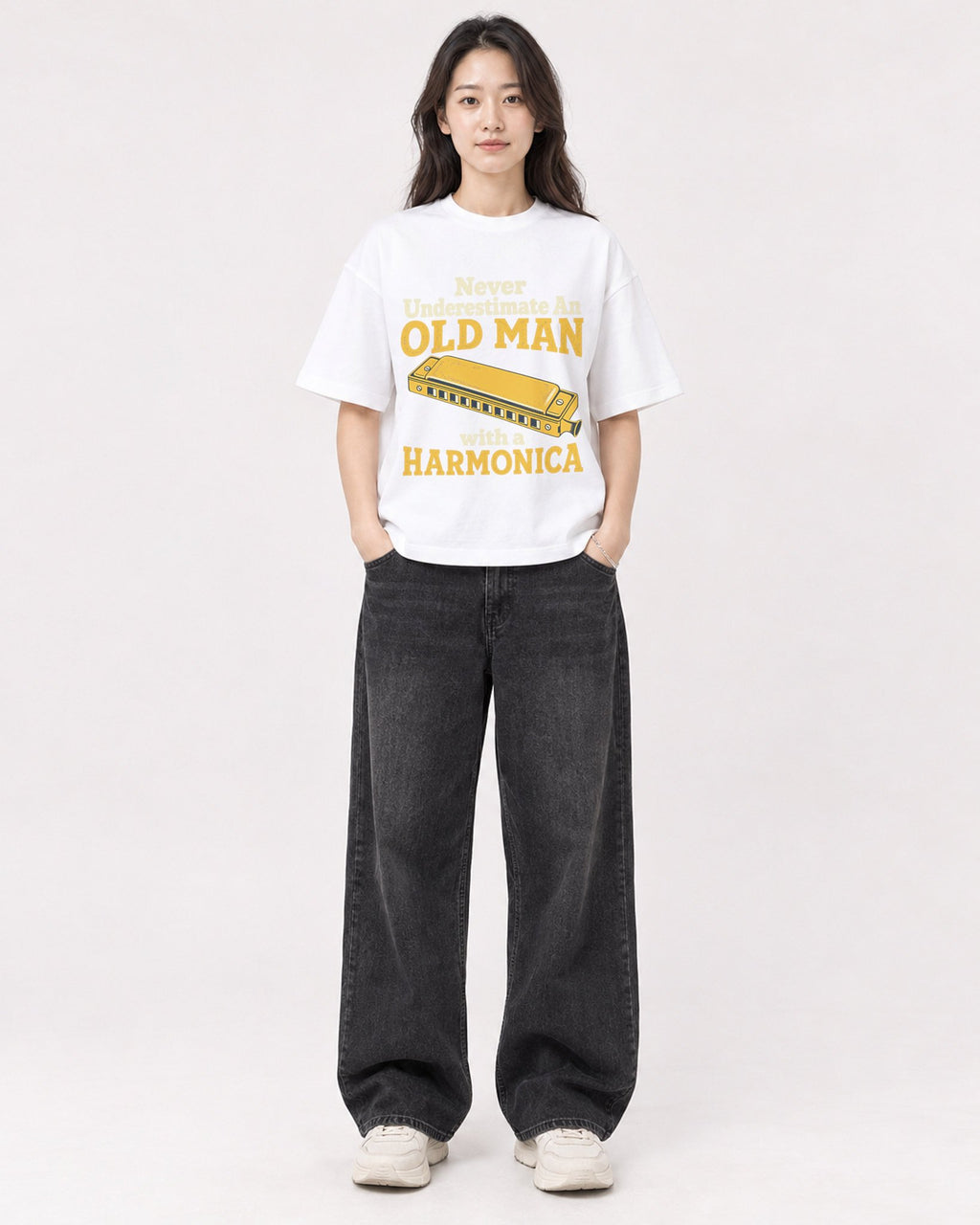 Mockup Boxy Heavyweight Tee White female full-body 03