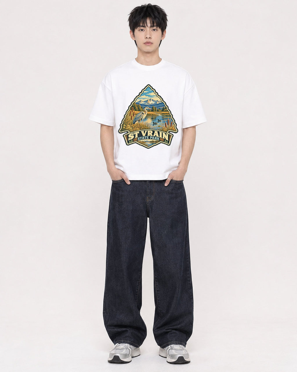 Mockup Boxy Heavyweight Tee White male full-body 01