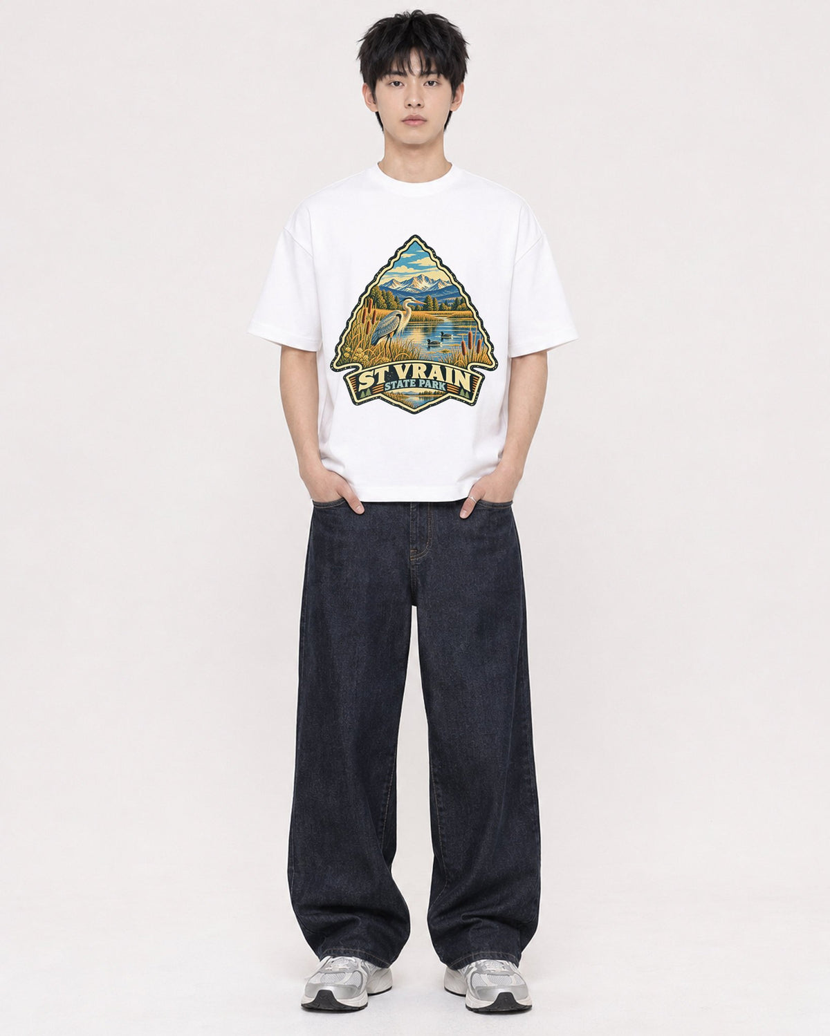 Mockup Boxy Heavyweight Tee White male full-body 01